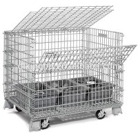 Foldable zinc plated wire mesh basket with lid