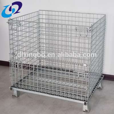 Warehouse storage heavy duty collapsible stacking wire mesh basket with lid